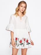 Shein Keyhole Tie Neck Scalloped Embroidered Dress