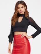 Shein Choker Neck Mesh Panel Frilled Top