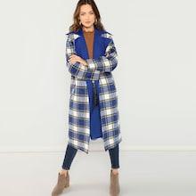 Shein Notch Collar Drop Shoulder Plaid Longline Coat