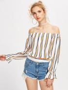 Shein Bardot Knotted Hem Striped Top