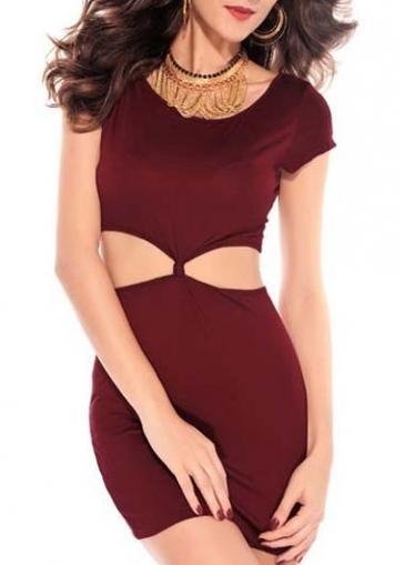 Rosewe Exclusive Wine Red Cutout Design Mini Dress For Lady
