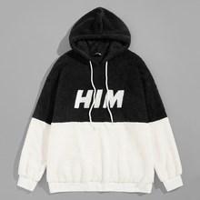 Shein Men Embroidered Two Tone Teddy Hoodie
