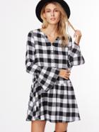 Shein Black And White Checkerboard Bell Cuff Drop Waist Dress