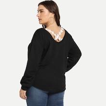 Shein Plus Crisscross Floral Lace Back Sweatshirt