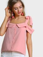 Shein Self Tie Cold Shoulder Foldover Button Up Top