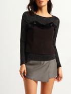 Shein Black Round Neck Glisten Embellished Blouse
