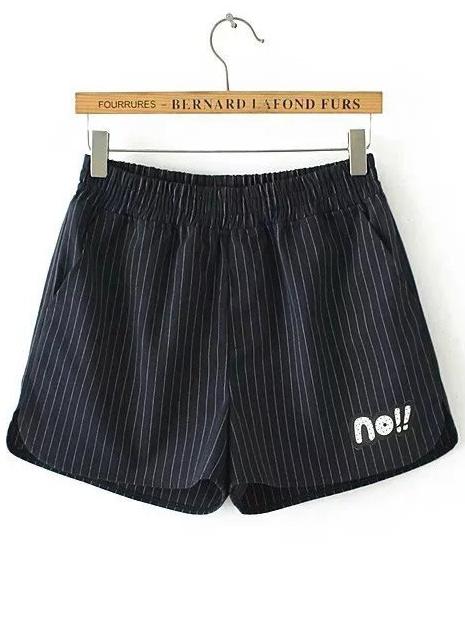 Shein Elastic Waist Vertical Striped Shorts With Patch