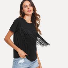 Shein Fringe Embellished Solid Tee