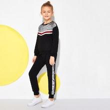 Shein Girls Contrast Sequin Pullover & Pants Set