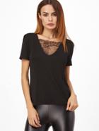 Shein Black Lace Insert V Neck T-shirt