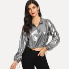 Shein Zip Front Drawstring Solid Jacket