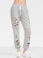 Shein Heather Grey Distressed Drawstring Sweatpants