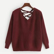 Shein Lace-up Back V Neck Jumper