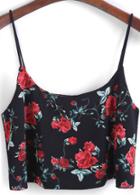 Shein Black Spaghetti Strap Floral Chiffon Cami Top