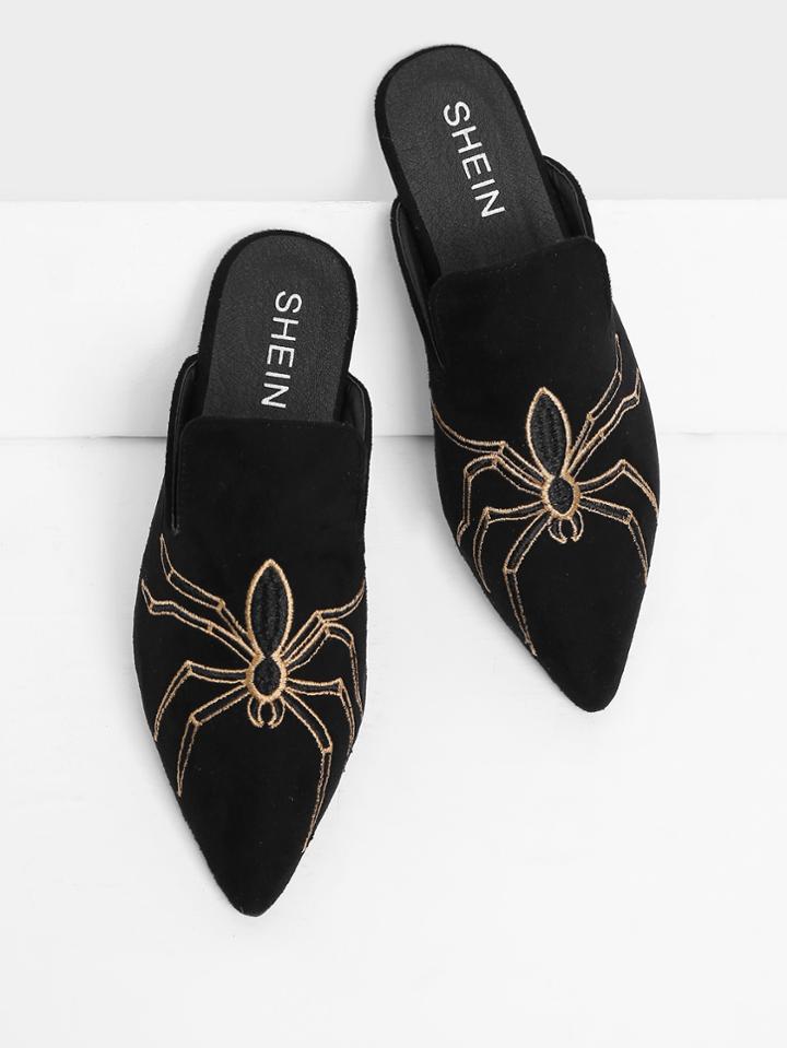 Shein Spider Embroidery Suede Flat Mules