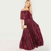 Shein Flounce Foldover Front Off Shoulder Pleated Dress