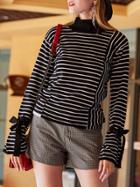 Shein Bell Sleeve Bowknot Striped Sweater