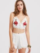 Shein Rose Patch Lace Trim Halter Top With Wrap Shorts