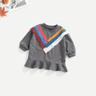 Shein Toddler Girls Contrast Tape & Ruffle Hem Sweatshirt