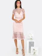 Shein Crochet Mesh Flare Dress Blush