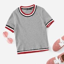 Shein Contrast Striped Ribbed Crop Tee