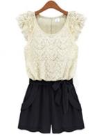 Rosewe Chic Cap Sleeve Lace Paned Color Blocking Rompers For Women