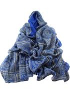Shein Blue Ethnic Style Geometric Printed Voile Wide Scarf