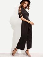 Shein Black Asymmetric One Shoulder Pleated Jumpsuit
