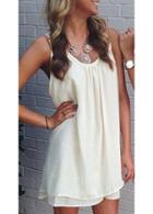 Rosewe Lace Panel Sleeveless White Chiffon Mini Dress