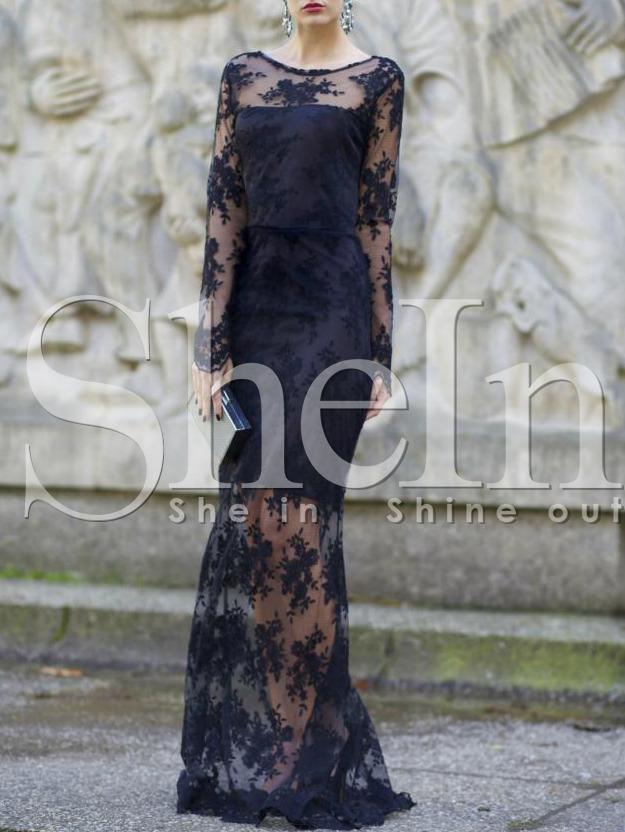 Shein Backless See-through Lace Maxi Dress