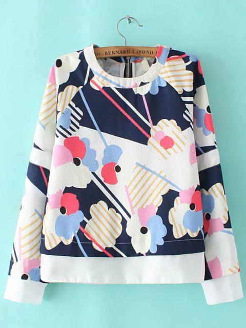 Shein Multicolor Crew Neck Floral Crop Sweatshirt