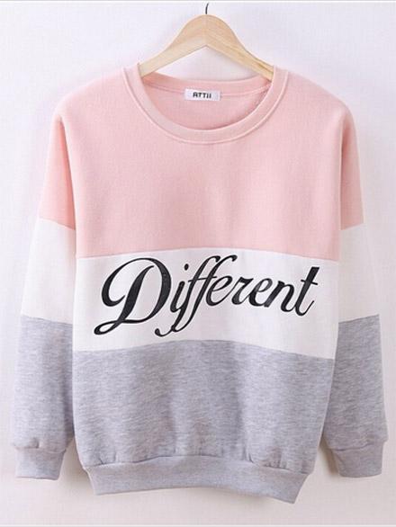 Shein Spell Color Round Neck Long-sleeved Sweatshirts