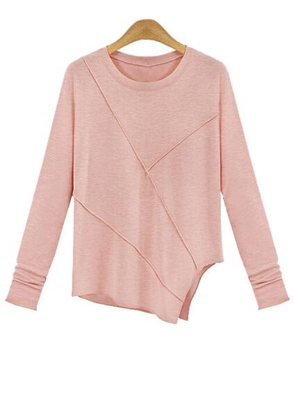 Shein Pink Crew Neck Asymmetrical Slim T-shirt