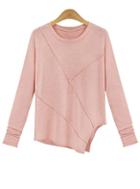 Shein Pink Crew Neck Asymmetrical Slim T-shirt