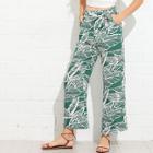 Shein Slant Pocket Self Belted Jungle Leaf Print Pants