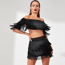 Shein Layered Fringe Bardot Top & Shorts Set