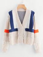 Shein Contrast Panel Drop Shoulder Fringe Trim Sweater