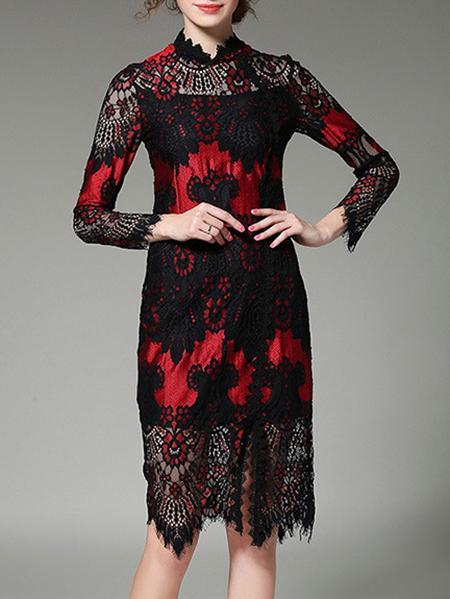 Shein Sheer Print Lace Sheath Dress