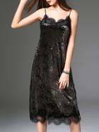 Shein Black Spaghetti Strap Velvet Split Dress