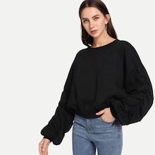 Shein Ruched Sleeve Solid Sweatshirt