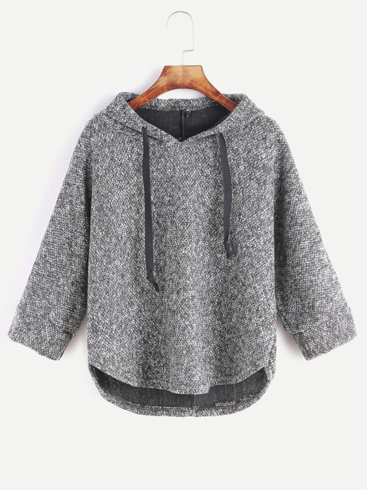 Shein Grey Hooded Striped Trim High Low Sweatshirt