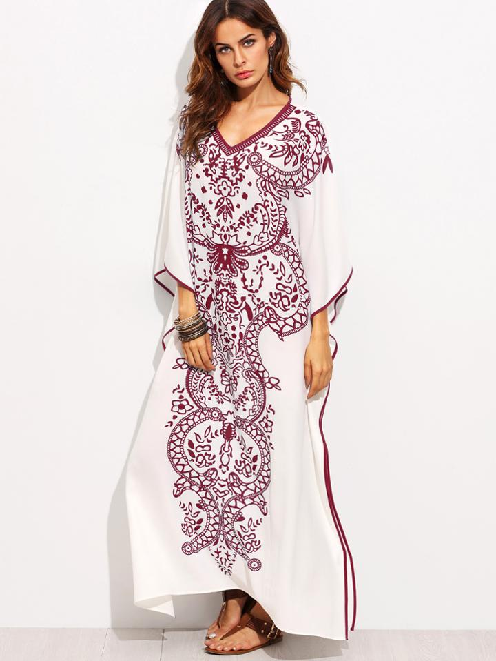 Shein Contrast Binding Batwing Sleeve Kaftan Dress