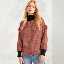 Shein Fringe Detail Mock Neck Pullover