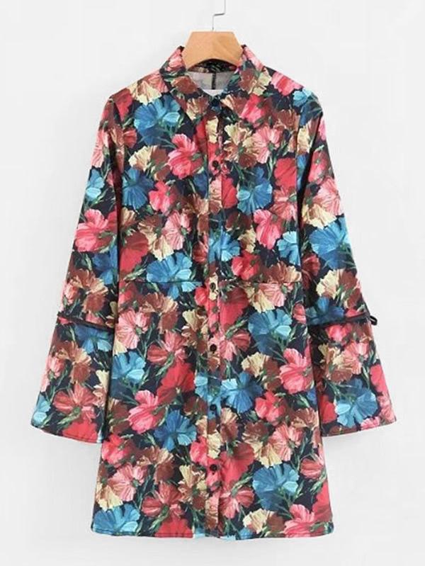 Shein Slit Cuff Floral Playsuit