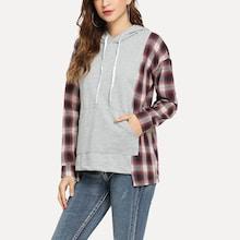 Shein Contrast Plaid Hooded Sweatshirt