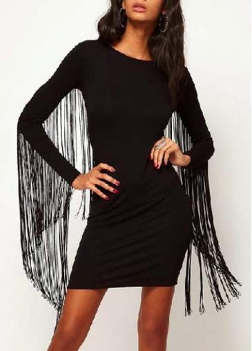 Rosewe Club Essential Long Sleeve Black Dress With Tassels