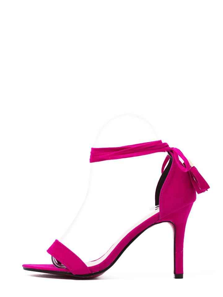 Shein Pink Faux Suede Tasselled Lace-up Sandals