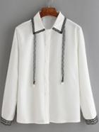 Shein White Lapel Lace Embellished Loose Blouse