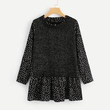 Shein Frill Neck Dot 2 In 1 Sweater
