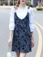 Shein Mesh Shirt Print Two-pieces Dress